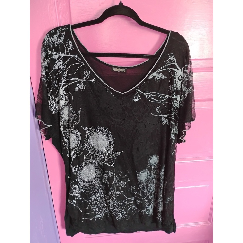 2X Y2K Dark Fairy Grunge Vanilla Sugar Floral Burnout Shirt Top Indie Sleaze